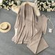 lazy loose knitted suit women's long shawl cardigan + turtleneck sweater + wide-leg pants three-piece set